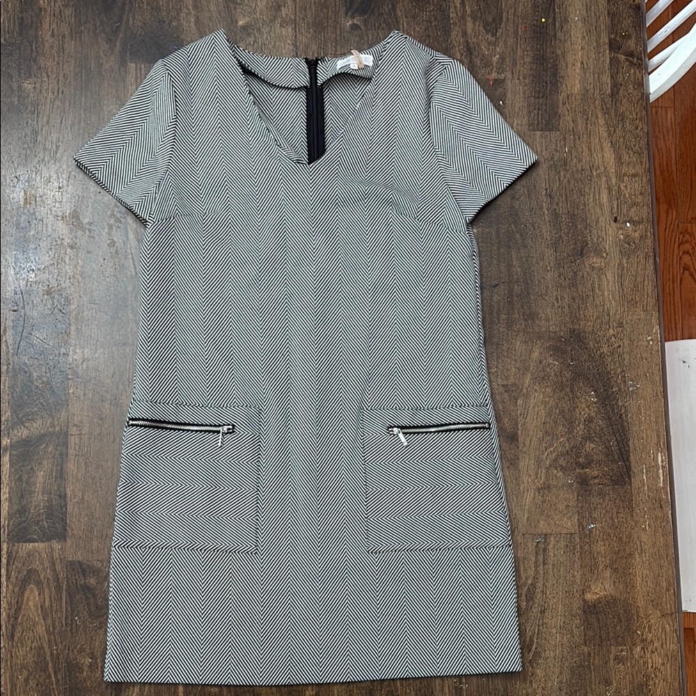 Elegant Black and White Herringbone Dress